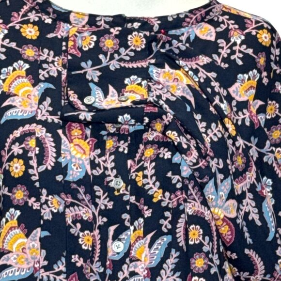 NEW LOFT Top Womens Long Sleeve Floral Print Blouse M Navy Multi-Color Loose Fit - Picture 9 of 9